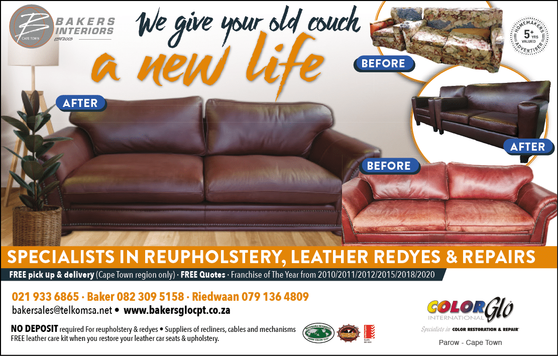 Colorglo international  - Reupholstery and Leather Redyes and Repairs Specialists in Cape Town  HOMEMAKERS CAPE TOWN November 2021 Magazine  Home Improvement Suppliers and Contractors  We give your old couch a new life  Free pick up and delivery  Free quotes  https:  www homemakersonline co za listings color-glo 