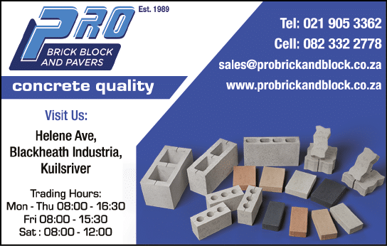 PRO BRICK BLOCK AND PAVERS - CONCRETE QUALITY PRODUCTS  November 2021 Cape Town HOMEMAKERS Home Improvement Supplier Magazine  https:  www homemakersonline co za listings pro-brick-block-pavers 