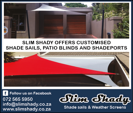 SLIM SHADY  - Shade sails and shadeports supplier in Cape Town October 2021 CAPE TOWN HOMEMAKERS Home Improvement Supplier Magazine  Custom made shade sails, patio blinds and shadeports  Weather screens   https:  www homemakersonline co za listings slim-shady 