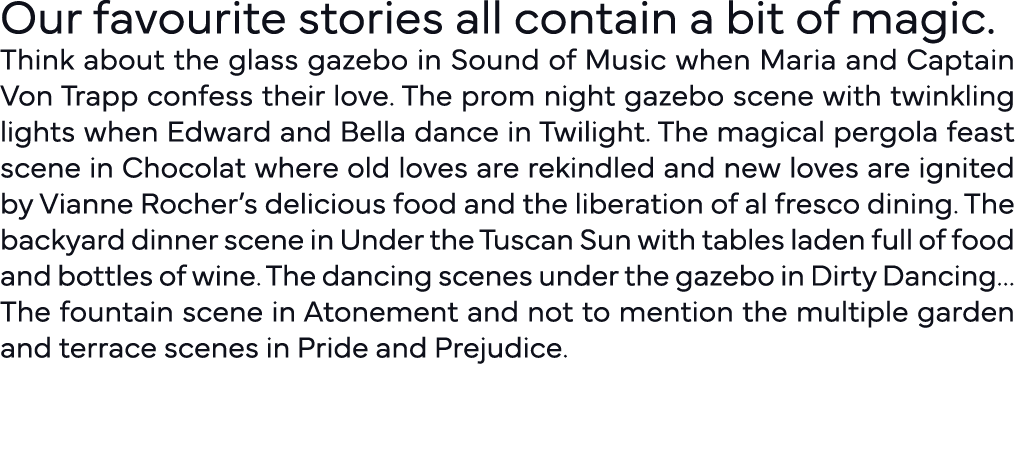 Our favourite stories all contain a bit of magic   Think about the glass gazebo in Sound of Music when Maria and Capt   