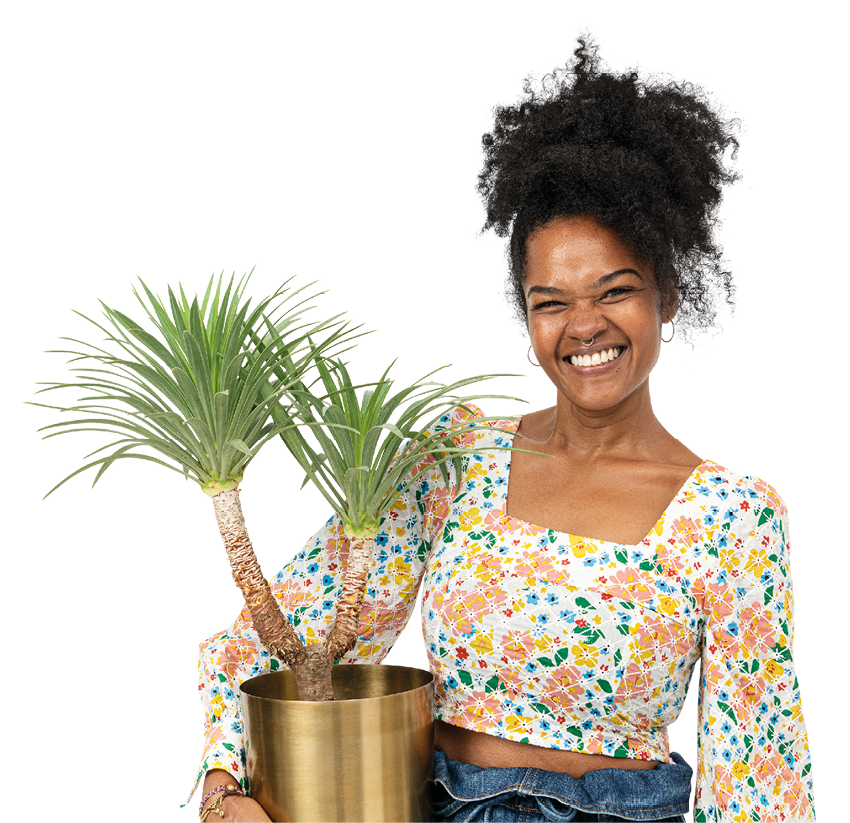 Png plant lady mockup holding potted agave