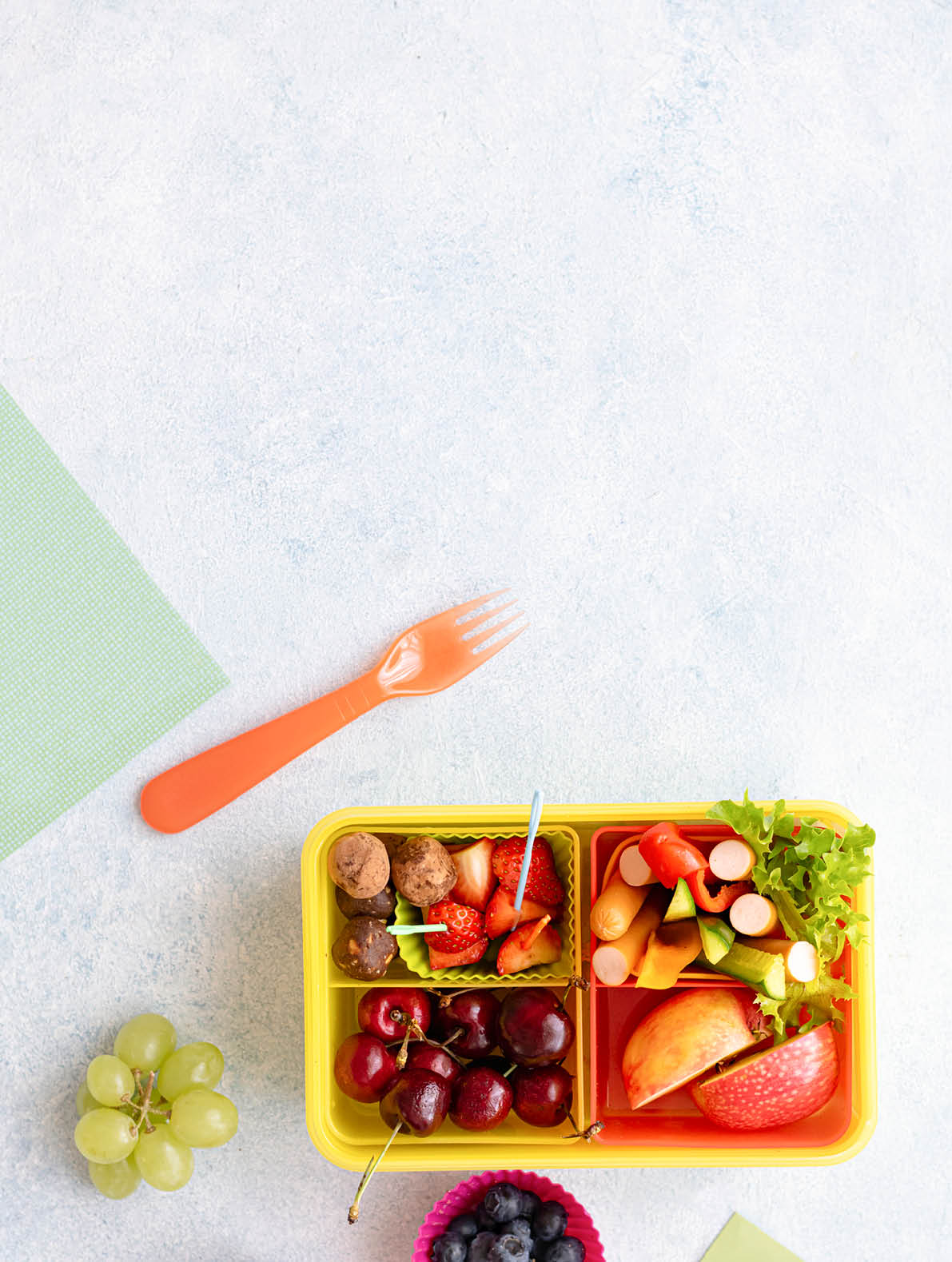 Kids healthy food background, preparation of lunchbox