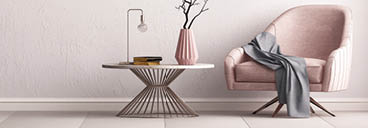 Interior with an armchair and a little table on a background of an empty wall, 3D render, 3d illustration.