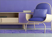 Violet room Very Peri Chair,TV cabinet lamp and empty wall Modern design interior 3d rendering