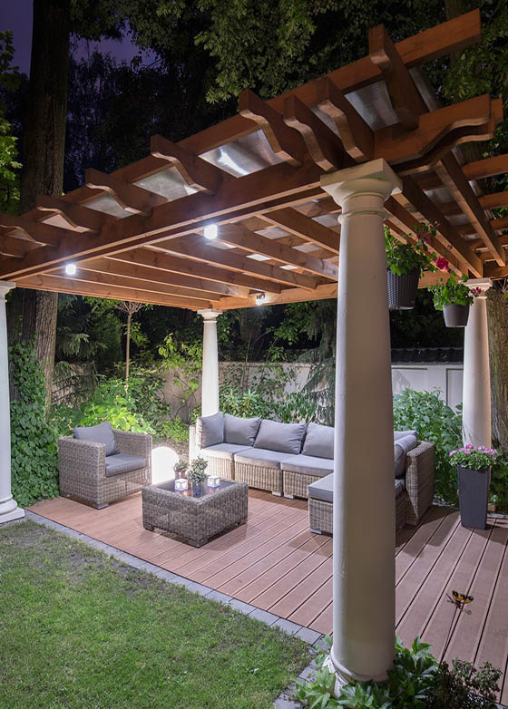 Beautiful and illuminated back yard of the house