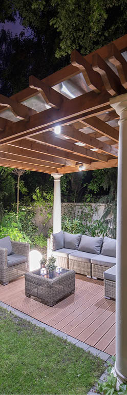 Beautiful and illuminated back yard of the house