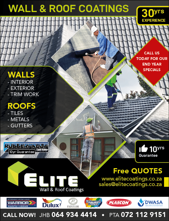 Elite wall and roof coating company in Johannesburg  We specialise in coatings of walls, interior and exterior and trim work  https:  www homemakersonline co za listings elite-wall-roof 