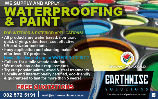 Earthwise Solutions - Paint and Coatings supplier in Johannesburg November 2021 johannesburg HOMEMAKERS Home Improvement Supplier Magazine  We manufacture and supply 100% Eco Friendly paint  See advert, more info and full contact details here  HOMEMAKERSonline co za Vetted Home Suppliers you can trust 