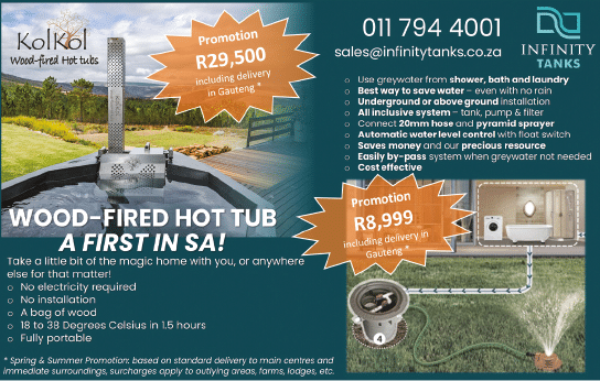 INFINITY TANKS - WATER TANK CONTRACTORS IN JOHANNESBURG November 2021 Johannesburg HOMEMAKERS Home Improvement Supplier Magazine  Wood fired hot tub - a first in SA  https:  www homemakersonline co za listings infinity-tanks 