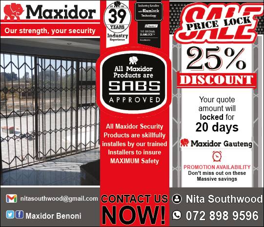 MAXIDOR - EXPANDABLE SECURITY DOORS IN JOHANNESBURG November 2021 Johannesburg HOMEMAKERS Home Improvement Supplier Magazine  Security products and barriers specialists  https:  www homemakersonline co za listings maxidor-jhb