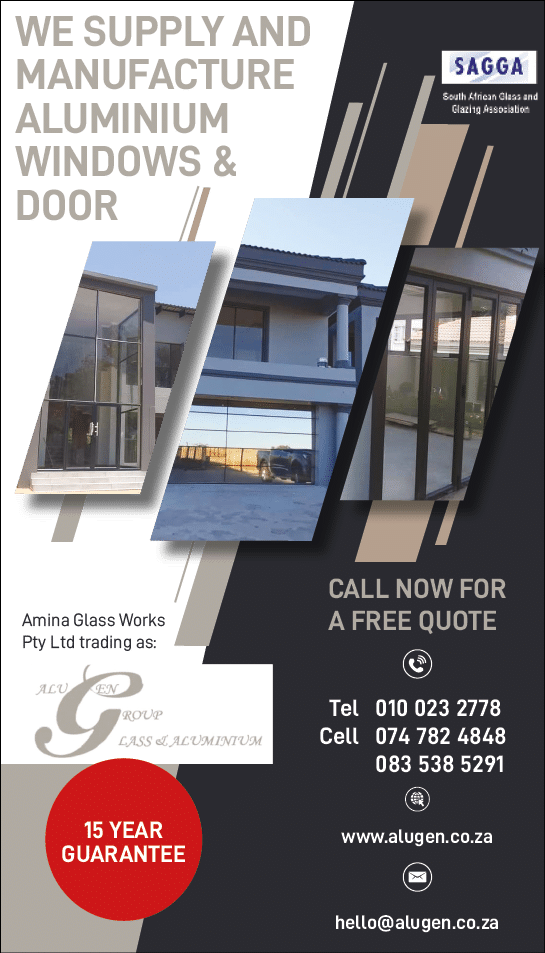 ALU GROUP - GLASS AND ALUMINIUM PRODUCTS SUPPLIERS IN JOHANNESBURG November 2021 Johannesburg HOMEMAKERS Home Improvement Supplier Magazine  We supply and manufacture aluminium windows and doors  https:  www homemakersonline co za listings alugen-glass-aluminium   