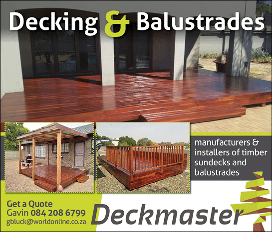 DECKMASTER - DECKING AND BALSTRADES CONTRACTOR IN JOHANNESBURG November 2021 Johannesburg HOMEMAKERS Home Improvement Supplier Magazine  Manufacturers and installers of timber sundecks and balustrades  https:  www homemakersonline co za listings deckmaster 
