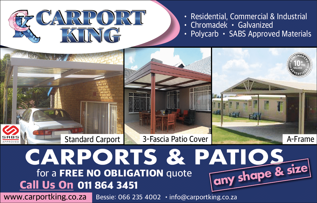 Carport King Carport Manufacturers in Johannesburg Tel: 066 235 4002 Email: info carportking co za Website: www carportking co za https:  www homemakersonline co za listings carport-king 