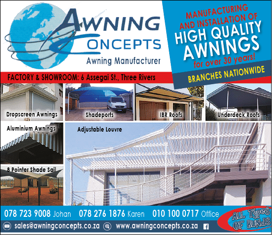AWNING CONCEPTS - AWNING MANUFACTURER November 2021 Johannesburg HOMEMAKERS Home Improvement Supplier Magazine  Adjustable louvre awnings manufactured and installed https:  www homemakersonline co za listings awning-concepts 