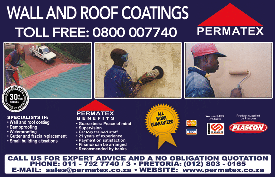 PERMATEX-WALL AND ROOF COATINGS SPECIALISTS  IN JOHANNESBURG November 2021 johannesburg HOMEMAKERS Home Improvement Supplier Magazine  Wall and roof coatings  Dampproofing  Waterproofing  Gutter and fascia replacement  Small building alterations  