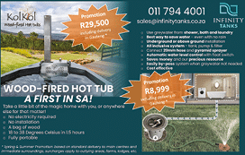 INFINITY TANKS - WATER TANK CONTRACTORS IN JOHANNESBURG November 2021 Johannesburg HOMEMAKERS Home Improvement Supplier Magazine  Wood fired hot tub - a first in SA  https:  www homemakersonline co za listings infinity-tanks 