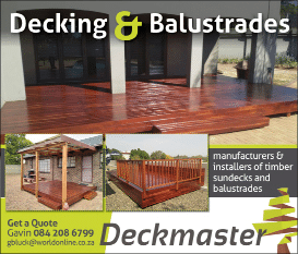 DECKMASTER - DECKING AND BALSTRADES CONTRACTOR IN JOHANNESBURG November 2021 Johannesburg HOMEMAKERS Home Improvement Supplier Magazine  Manufacturers and installers of timber sundecks and balustrades  https:  www homemakersonline co za listings deckmaster 