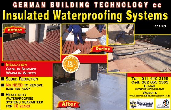 German building technology November 2021 Johannesburg HOMEMAKERS Home Improvement Supplier Magazine   Insulated waterproofing systems including torch on waterproofing https:  www homemakersonline co za listings german-building-technology 