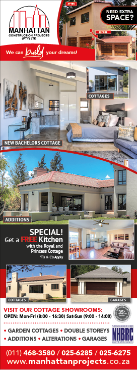 MANHATTAN PROJECTS - BUILDING  CONTRACTORS IN JOHANNESBURG November 2021 Johannesburg HOMEMAKERS Home Improvement Supplier Magazine  Bachelor cottages and additions to any home  https:  www homemakersonline co za listings manhattan-projects 