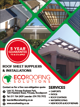 Ecoroofing solutions - roof sheet SUPPLIER IN JOHANNESBURG November 2021 Johannesburg HOMEMAKERS Home Improvement Supplier Magazine  https:  www homemakersonline co za listings eco-roofing-solutions 
