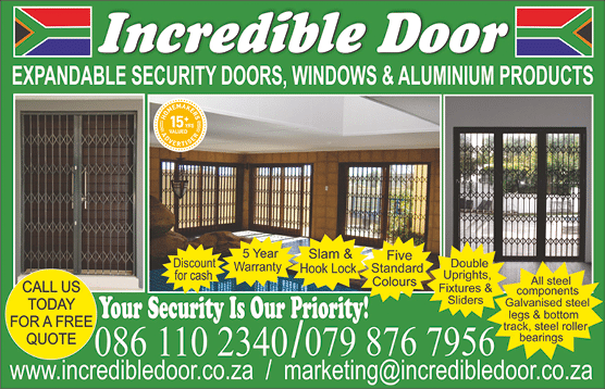 Incredible door - EXPANDABLE SECURITY DOORS CONTRACTOR IN JOHANNESBURG November 2021 Johannesburg HOMEMAKERS Home Improvement Supplier Magazine  Expandable security doors and windows  Aluminium doors and windows  https:  www homemakersonline co za listings incredible-door  