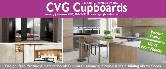 CVG CUPBOARDS  - FACTORY DIRECT KITCHEN CUPBOARD MANUFACTURER IN JOHANNESBURG November 2021 Johannesburg HOMEMAKERS Home Improvement Supplier Magazine  Design, manufacture and installation of built in cupboards, kitchens, sliding doors  https:  www homemakersonline co za listings cvg-cupboards 