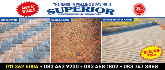 SUPERIOR PAVING - WALLING AND PAVING CONTRACTOR IN JOHANNESBURG November 2021 Johannesburg HOMEMAKERS Home Improvement Supplier Magazine  Bevel paving  Cobble paving  Split bevel grey paving  https:  www homemakersonline co za listings superior-walling-and-paving  