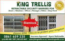 KING TRELLIS - ADJUSTABLE SECURITY BARRIER SPECIALISTS  IN JOHANNESBURG November 2021 johannesburg HOMEMAKERS Home Improvement Supplier Magazine  Retractable security barrier for doors, windows, offices, passages, patios and shop fronts  https:  www homemakersonline co za listings king-trellis 