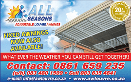 ALL SEASONS AWNINGS - ADJUSTABLE LOUVRE AWNINGS SPECIALISTS IN JOHANNESBURG November 2021 johannesburg HOMEMAKERS Home Improvement Supplier Magazine  Also fixed awnings  https:  www homemakersonline co za listings all-seasons-adjustable-louvre-awnings 