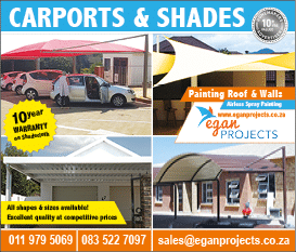 Egan Projects - Carports and Shades Tel: 011 979 5069 Cell: 083 522 7097 Email: sales eganprojects co za Website: www eganprojects co za HOMEMAKERS Johannesburg October 2021 Magazine