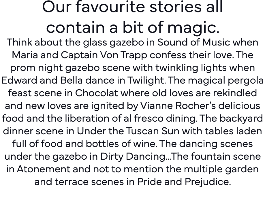 Our favourite stories all contain a bit of magic   Think about the glass gazebo in Sound of Music when Maria and Capt   