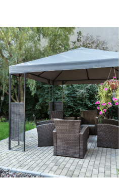 Horizontal view of gazebo in the garden