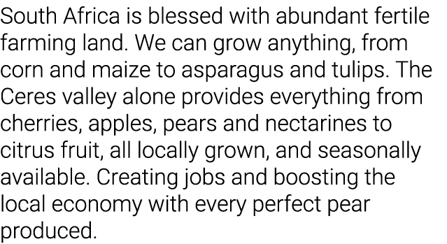 South Africa is blessed with abundant fertile farming land  We can grow anything, from corn and maize to asparagus an   