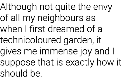 Although not quite the envy of all my neighbours as when I first dreamed of a technicoloured garden, it gives me imme   