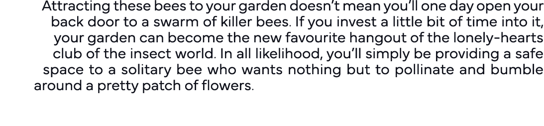 Attracting these bees to your garden doesn t mean you ll one day open your back door to a swarm of killer bees  If yo   