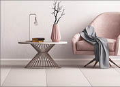Interior with an armchair and a little table on a background of an empty wall, 3D render, 3d illustration.