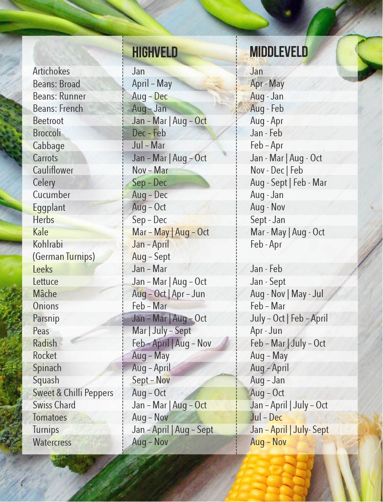 growing vegetable chart